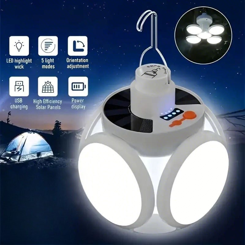 후크가있는 태양열 충전 조명 다중 조명 모드 접이식 휴 - Solar Emergency Charger 리뷰 및 가격